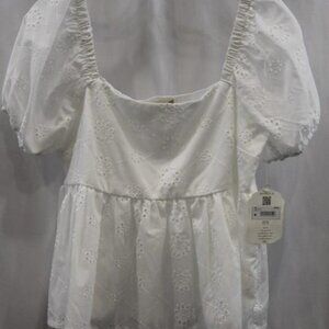 ALTAR'D STATE  WOMENS WHITE PUFFER SHOULDER Crop top BLOUSE SZ M NWT
